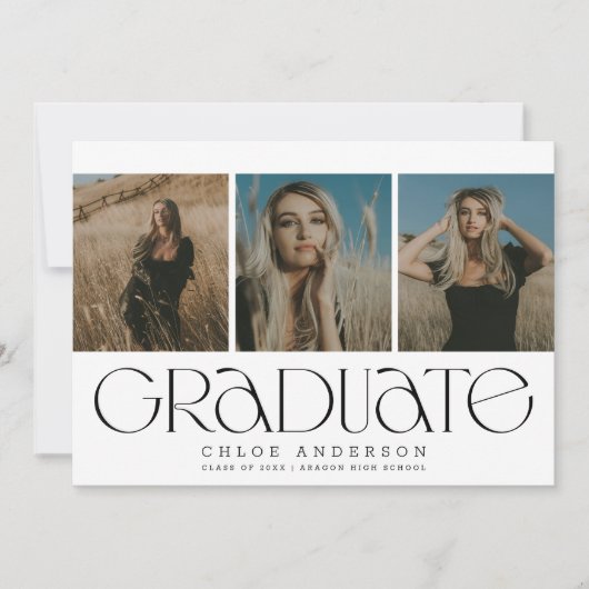 Modern B + W 3 Foto Afstuderen Aankondiging (Voorkant)