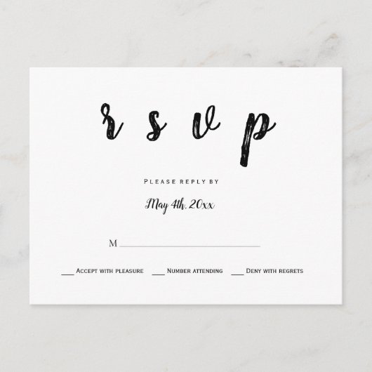 Modern b&w bruiloft rsvp briefkaarten (Voorkant)