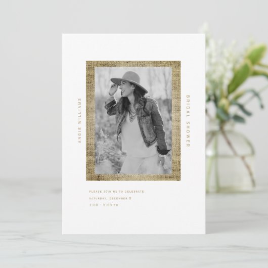 Modern B/W Photo Burlap-Vrijgezellenfeest Kaart (Staand voorkant)