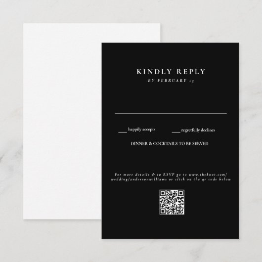 Modern B/W Wedding QR Code RSVP Kaartje (Voorkant / Achterkant)