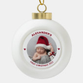 Modern Baby 1st Christmas 2023 Gepersonaliseerde f Keramische Bal Ornament (Voorkant)