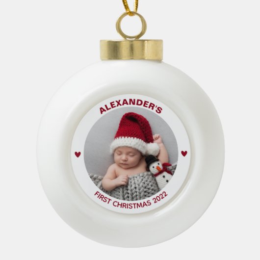 Modern Baby 1st Christmas 2023 Gepersonaliseerde f Keramische Bal Ornament (Voorkant)
