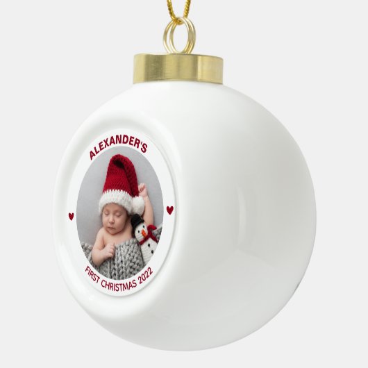 Modern Baby 1st Christmas 2023 Gepersonaliseerde f Keramische Bal Ornament (Rechts)