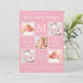 Modern Baby 5 Fotocollage Pasgeboren Roze Geboorte Aankondiging (Staand voorkant)
