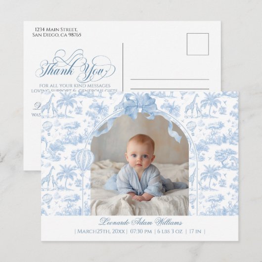 Modern Baby Birth Announcement Photo Thank you Briefkaart (Voorkant / Achterkant)