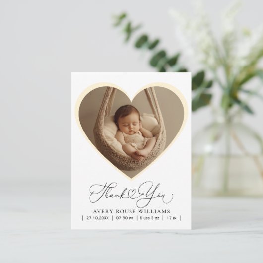 Modern Baby Birth Announding Foto: Dank Briefkaart (Staand voorkant)