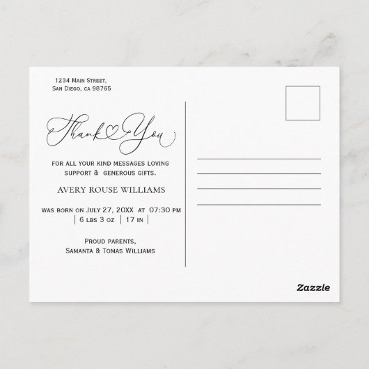 Modern Baby Birth Announding Foto: Dank Briefkaart (Achterkant)