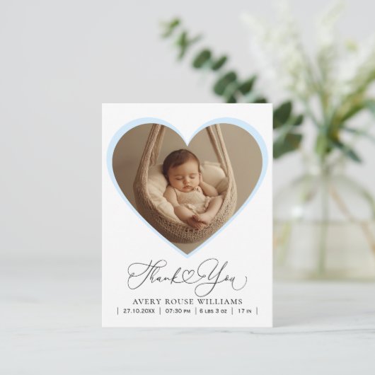 Modern Baby Birth Announding Foto: Dank Briefkaart (Staand voorkant)