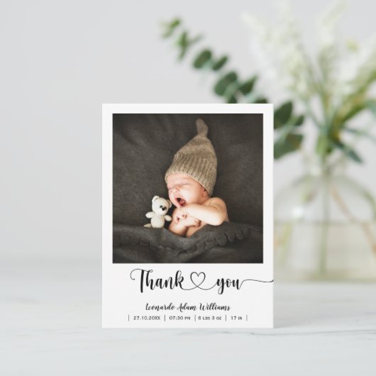 Modern Baby Birth Announding Foto: Dank Briefkaart (Staand voorkant)
