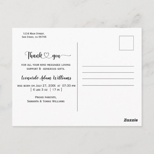 Modern Baby Birth Announding Foto: Dank Briefkaart (Achterkant)