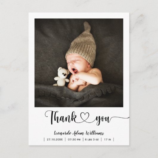 Modern Baby Birth Announding Foto: Dank Briefkaart (Voorkant)