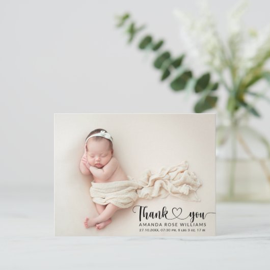 Modern Baby Birth Announding Foto: Dank u Briefkaart (Staand voorkant)