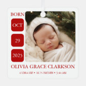 Modern Baby Birth Stats Photo Christmas Ornament (Voorkant)