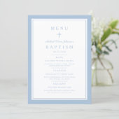 Modern Baby Blauwe Kruis Jongens Doop Menu (Staand voorkant)