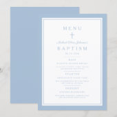 Modern Baby Blauwe Kruis Jongens Doop Menu (Voorkant / Achterkant)