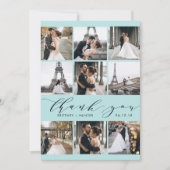 Modern Baby Blue Calligrafie 9 Foto Collage Bedankkaart (Voorkant)