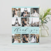 Modern Baby Blue Calligrafie 9 Foto Collage Bedankkaart (Staand voorkant)
