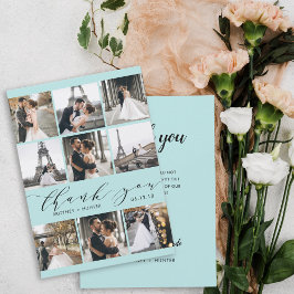 Modern Baby Blue Calligrafie 9 Foto Collage Bedankkaart
