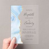Modern Baby Blue Gold Agate Wedding Acryl Uitnodigingen (Insitu (Draagbaar))