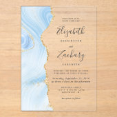Modern Baby Blue Gold Agate Wedding Acryl Uitnodigingen (Voorkant)