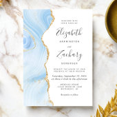 Modern Baby Blue Gold Agate Wedding Kaart