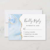Modern Baby Blue Gold Waterverf Agate Wedding RSVP Kaartje (Voorkant)