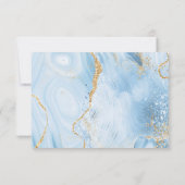 Modern Baby Blue Gold Waterverf Agate Wedding RSVP Kaartje (Achterkant)