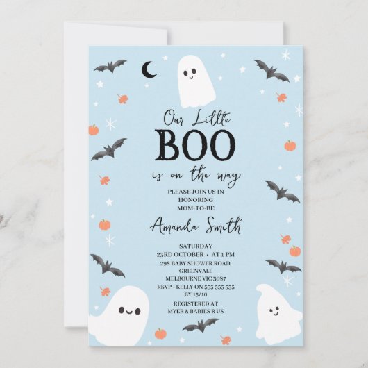 Modern Baby Blue Halloween Little Boo Baby shower Kaart (Voorkant)