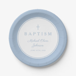 Modern Baby Blue Religious Cross Baptism Papieren Bordje