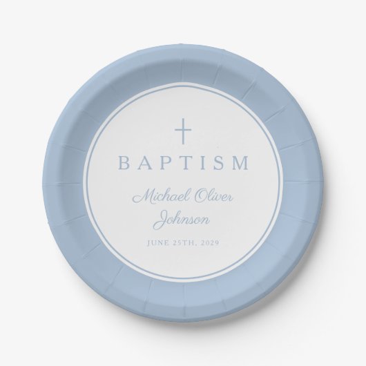 Modern Baby Blue Religious Cross Baptism Papieren Bordje (Voorkant)