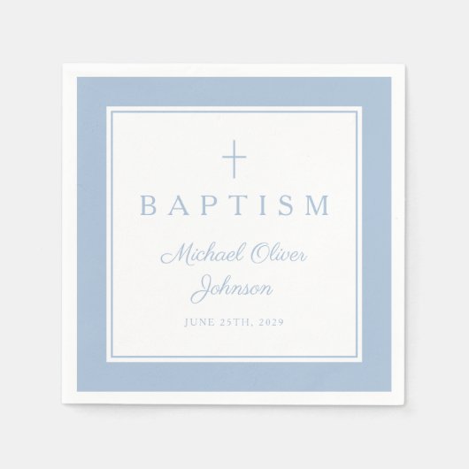Modern Baby Blue Religius Cross Boy Baptism Servet (Voorkant)