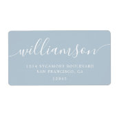 Modern Baby Blue Script Family Retouradres Etiket (Voorkant)