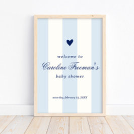 Modern Baby Blue Stripe Heart Valentine Welcome Poster