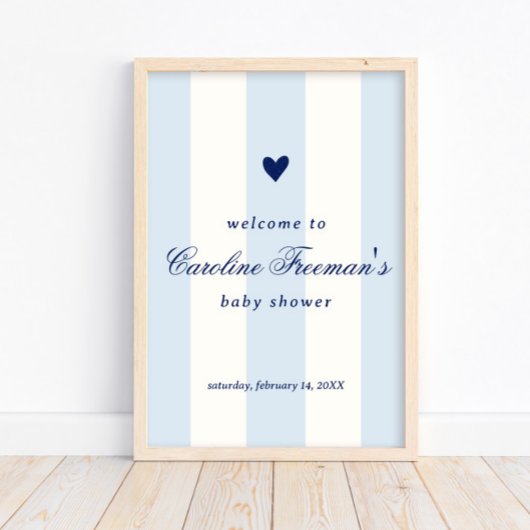 Modern Baby Blue Stripe Heart Valentine Welcome Poster