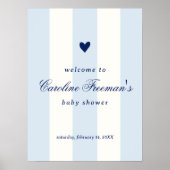 Modern Baby Blue Stripe Heart Valentine Welcome Poster (Voorkant)