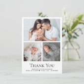 Modern Baby Boy 3 Foto's Geboortedatum Bedankkaart (Staand voorkant)