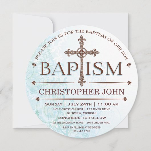 Modern Baby Boy Baptism Circle Invitation Kaart (Voorkant)