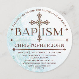 Modern Baby Boy Baptism Circle Invitation Kaart