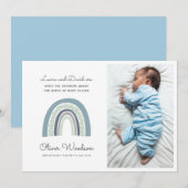 Modern Baby Boy Foto Blue Birth Notice Aankondiging (Voorkant / Achterkant)