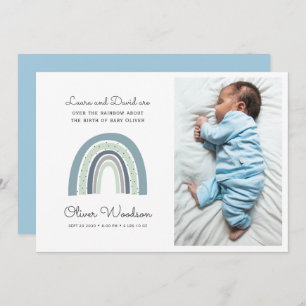 Modern Baby Boy Foto Blue Birth Notice Aankondiging