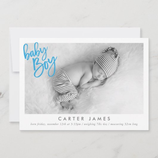 MODERN BABY BOY FOTO kalligrafie overlay blauw Aankondiging (Voorkant)