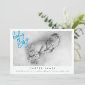MODERN BABY BOY FOTO kalligrafie overlay blauw Aankondiging (Staand voorkant)