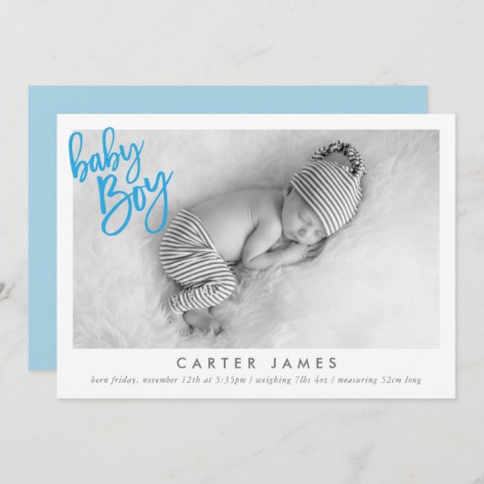 MODERN BABY BOY FOTO kalligrafie overlay blauw Aankondiging (Voorkant / Achterkant)
