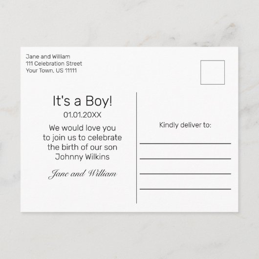 Modern Baby Boy Geboorte Foto Aankondiging Briefka (Achterkant)