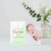 Modern Baby Boy Green Foto Baptisme Hartelijk dank Briefkaart (Staand voorkant)