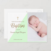Modern Baby Boy Green Foto Baptisme Hartelijk dank Briefkaart (Voorkant / Achterkant)