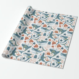 Modern Baby Boy Kids Verjaardag onder het Zee Shar Cadeaupapier