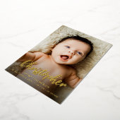 Modern Baby Boy Naam script aangepaste foto geboor Folie Feestdagenkaart (Gedraaid)