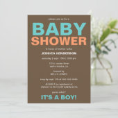 Modern Baby Boy Shower Invitation - Bruin/Blauwgro Kaart (Staand voorkant)