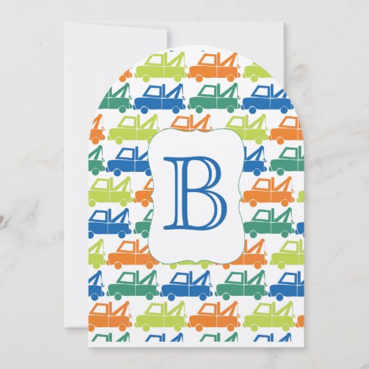 Modern Baby Boy Tow Truck Shower Kaart (Achterkant)